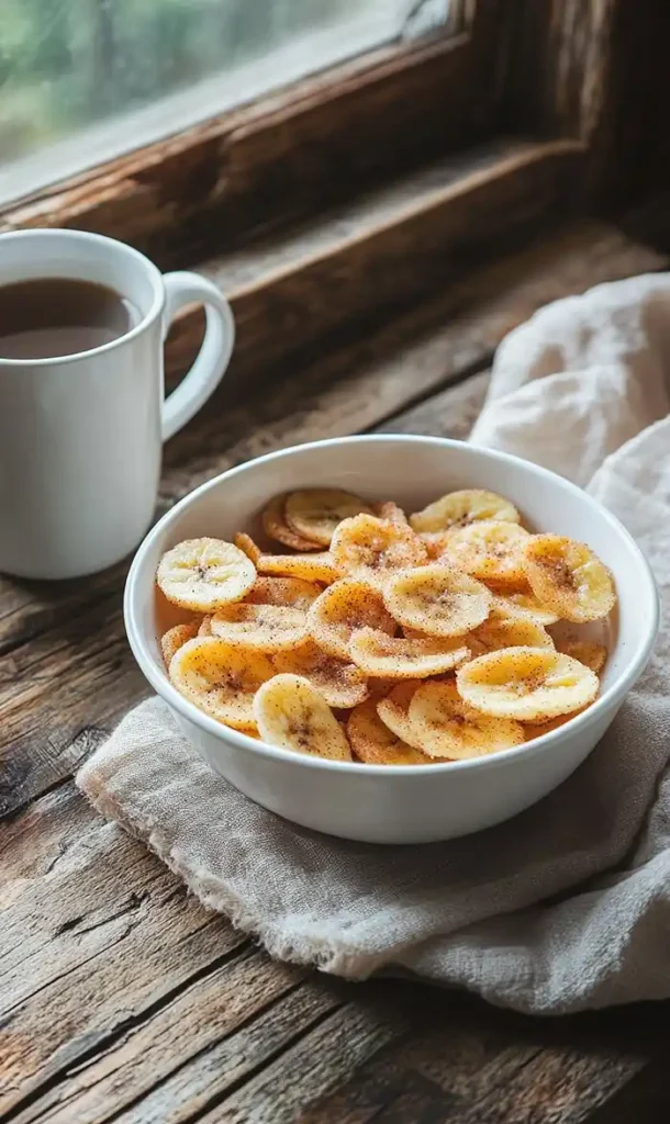 End Of Cinnamon-Sugar Air Fryer Banana Chips