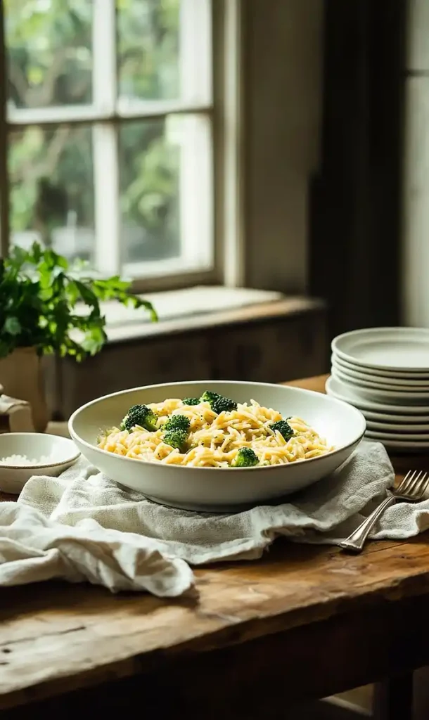 End Of Creamy One-Pot Broccoli Cheddar Orzo