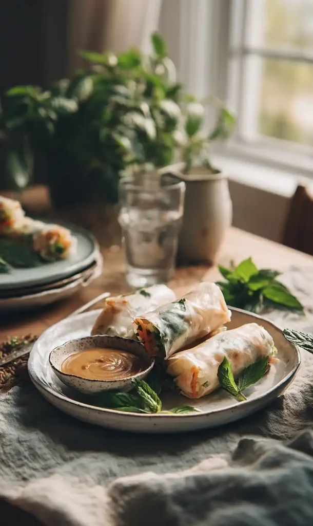 VEGETABLE SPRING ROLLS WITH PEANUT SAUCE 5 End Of VEGETABLE SPRING ROLLS WITH PEANUT SAUCE