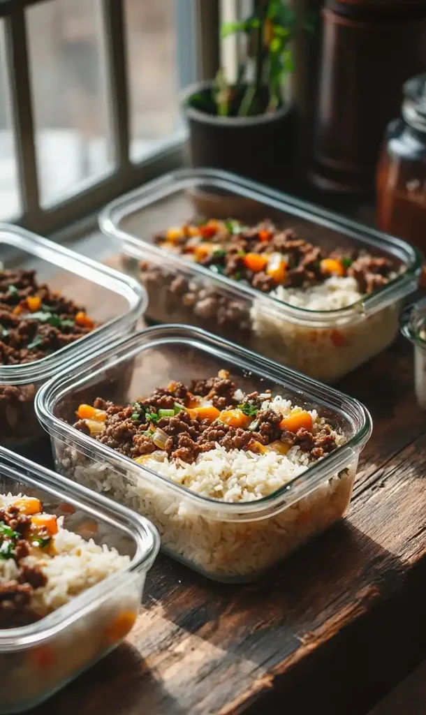 End of Ground Beef Philly Cheesesteak Meal Prep