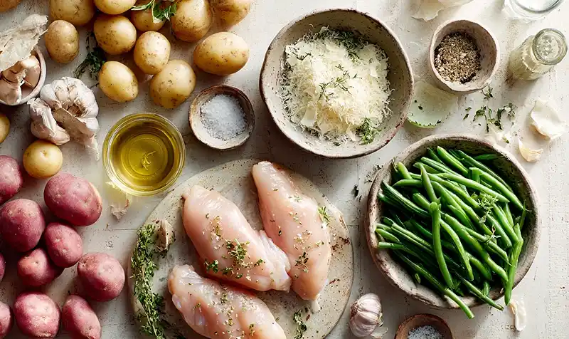 Ingredients Of Parmesan Crusted Chicken Sheet Pan Dinner