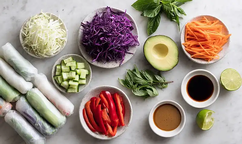 VEGETABLE SPRING ROLLS WITH PEANUT SAUCE 3 Ingredients Of VEGETABLE SPRING ROLLS WITH PEANUT SAUCE