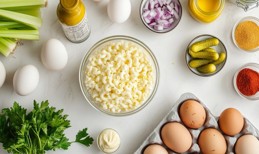 Creamy Deviled Egg Macaroni Salad 3 Ingredients of Creamy Deviled Egg Macaroni Salad