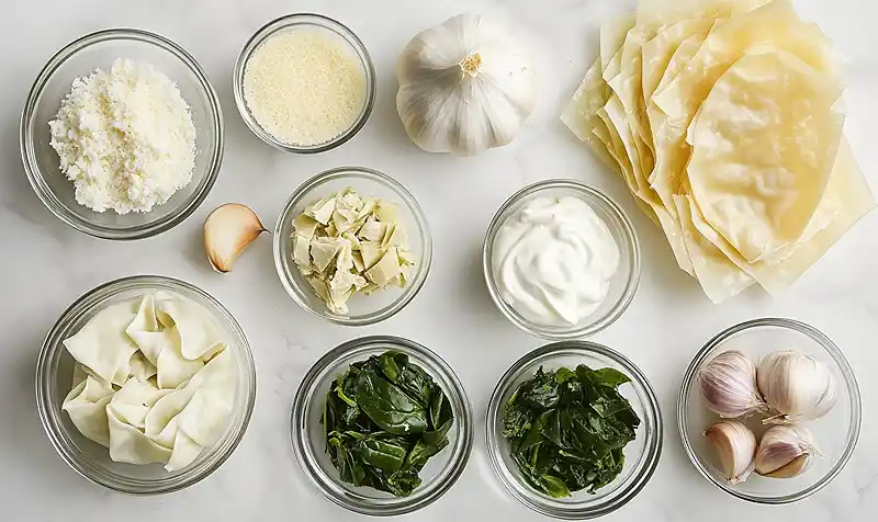 Ingredients of Spinach & artichoke wonton cups