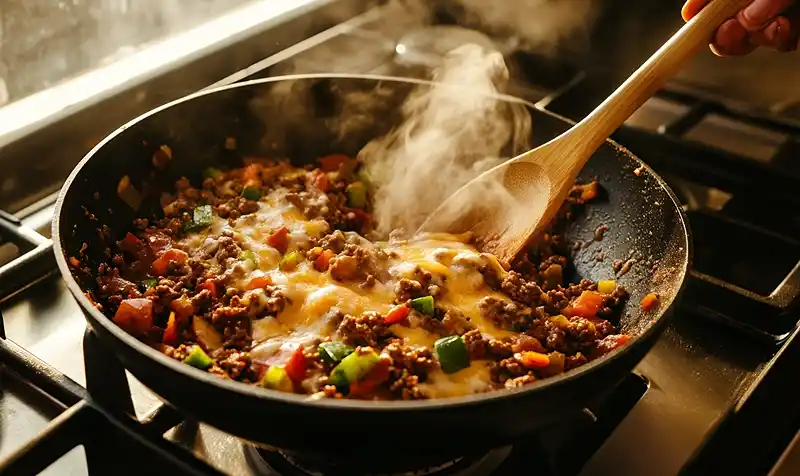 Preparing Ground Beef Philly Cheesesteak Meal Prep