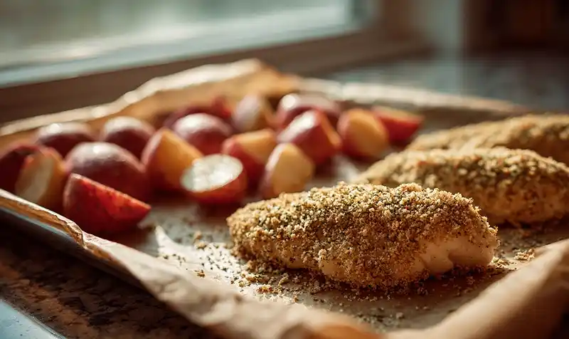 Preparing Of Parmesan Crusted Chicken Sheet Pan Dinner