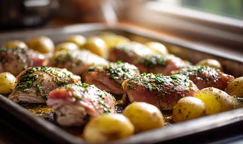 Sheet Pan Lemon Balsamic Chicken and Potatoes 4 Preparing Of Sheet Pan Lemon Balsamic Chicken and Potatoes