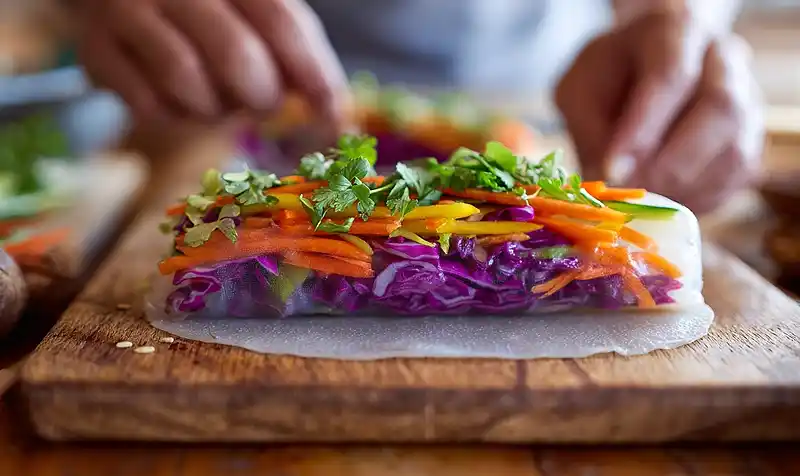 VEGETABLE SPRING ROLLS WITH PEANUT SAUCE 4 Preparing Of VEGETABLE SPRING ROLLS WITH PEANUT SAUCE