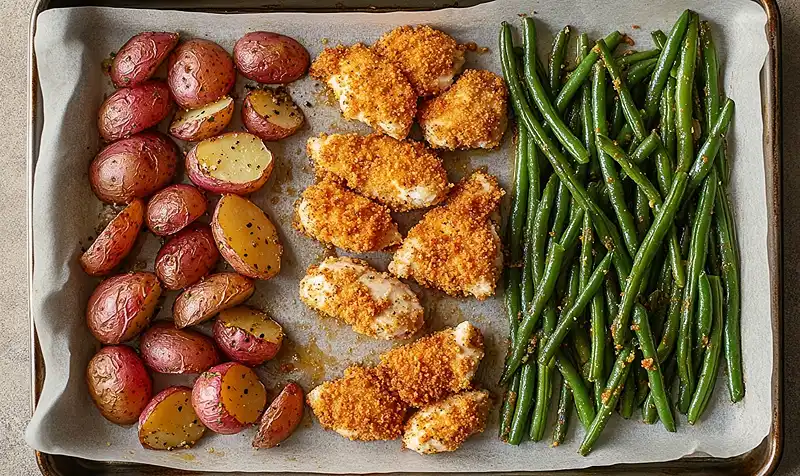 Preparing Parmesan Crusted Chicken Sheet Pan Dinner
