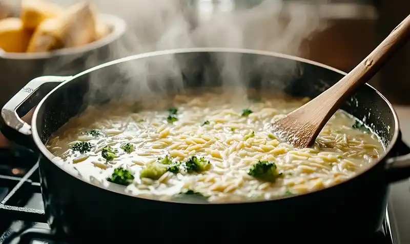 Preparing of Creamy One-Pot Broccoli Cheddar Orzo
