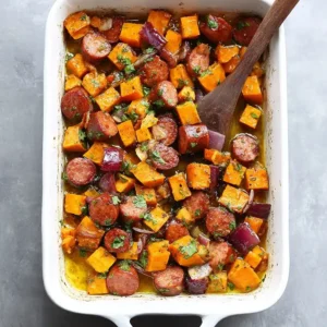 Sausage and Sweet Potatoes with Honey Garlic Sauce