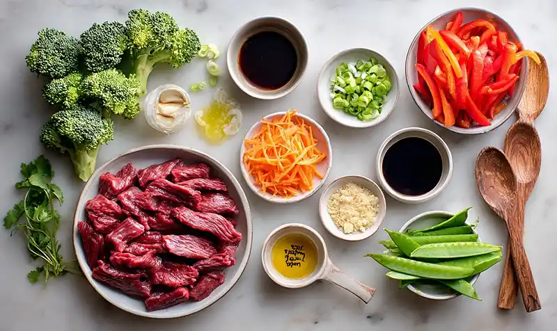 iNGREDIENTS oF 30-Minute Beef Stir Fry with Vegetables