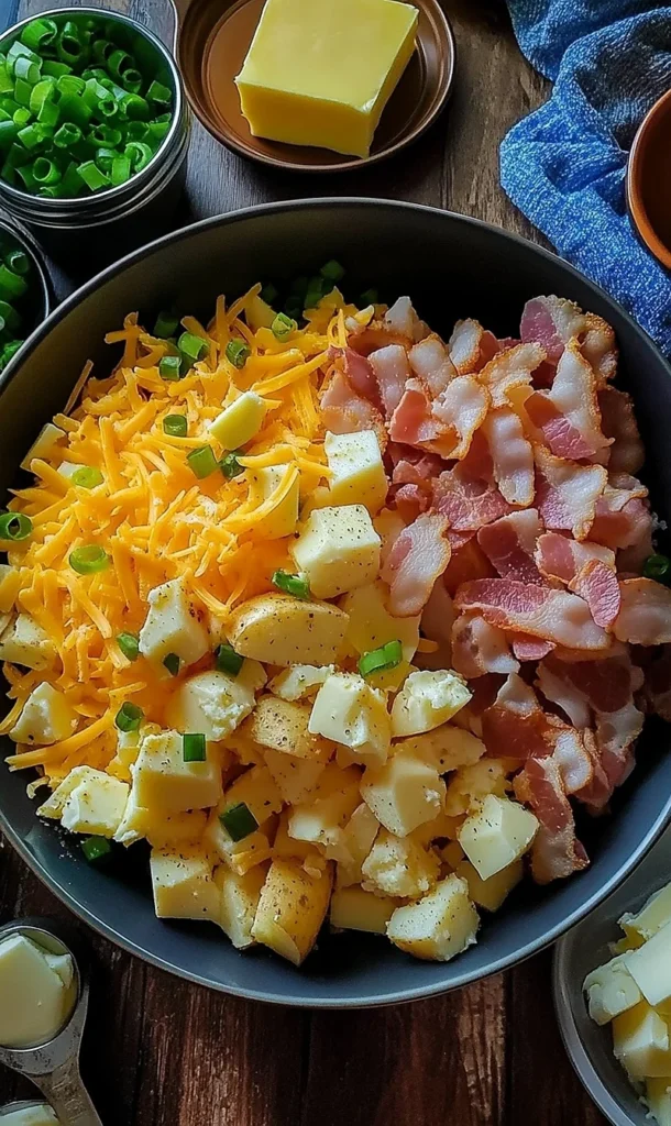 ingredients for Cheesy Potato Egg Scramble