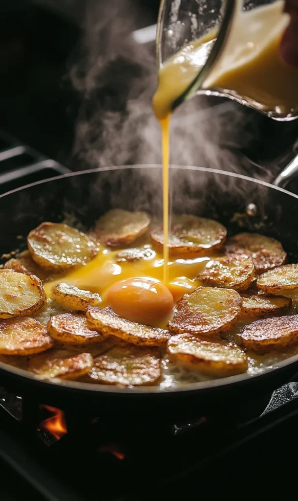preparing of Cheesy Potato Egg Scramble