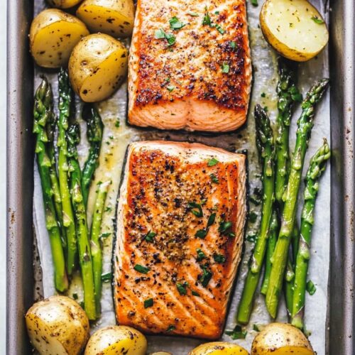 Baked Salmon with Potatoes and Asparagus Sheet Pan Dinner 2 Baked Salmon with Potatoes and Asparagus
