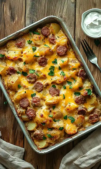 End Of Cheesy Ranch Potatoes and Smoked Sausage