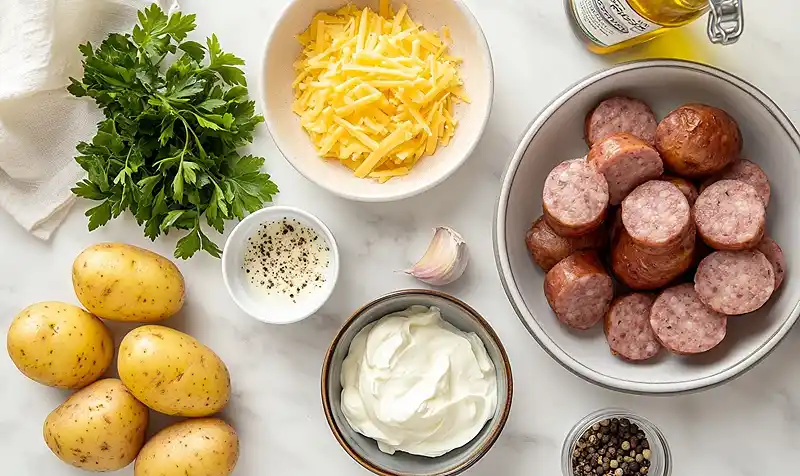 Ingredients Of Cheesy Ranch Potatoes and Smoked Sausage