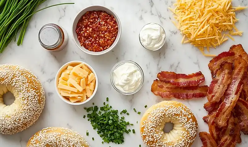 Ingredients Of Creamy Bacon Cheddar Bagels