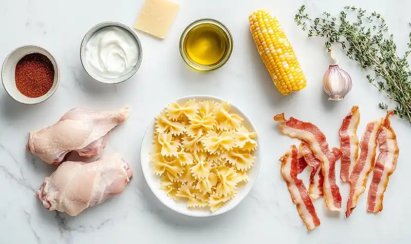 Creamy Chicken and Corn Pasta with Bacon (Ready in 30 Minutes!) 3 Ingredients Of Creamy Chicken and Corn Pasta with Bacon