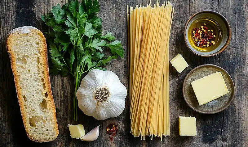 Ingredients Of Easy Spaghetti Garlic Bread Bowls