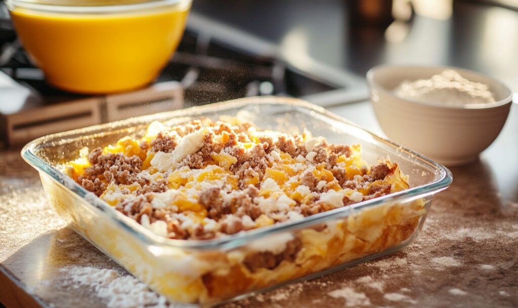Overnight Croissant Breakfast Casserole 4 Preparing OF Overnight Croissant Breakfast Casserole