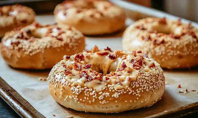 Preparing Of Creamy Bacon Cheddar Bagels