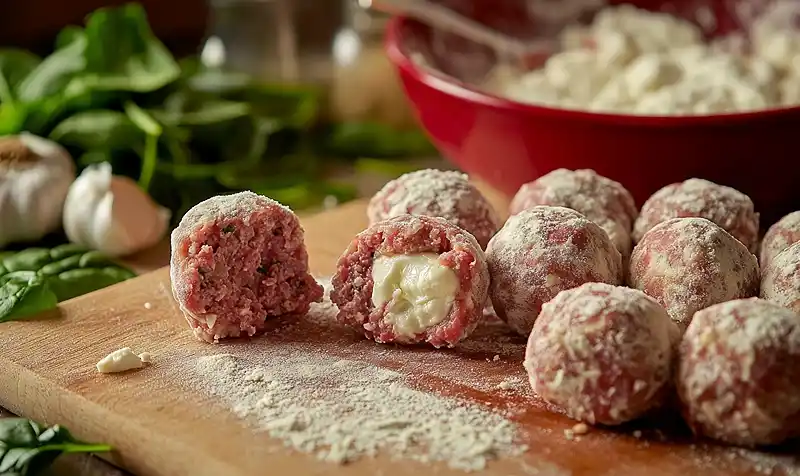 Easy Spinach & Garlic Meatballs Stuffed with Melty Mozzarella 4 Preparing Of Easy Spinach & Garlic Meatballs