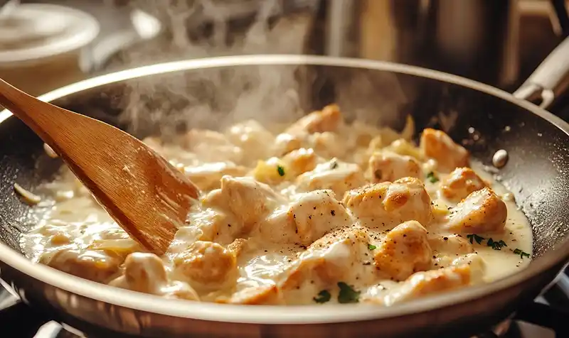 Preparing Of Garlic Parmesan Chicken Pasta