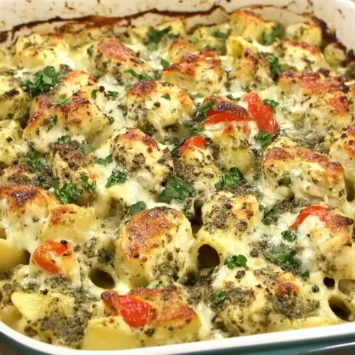 Creamy Pesto Chicken Pasta Bake