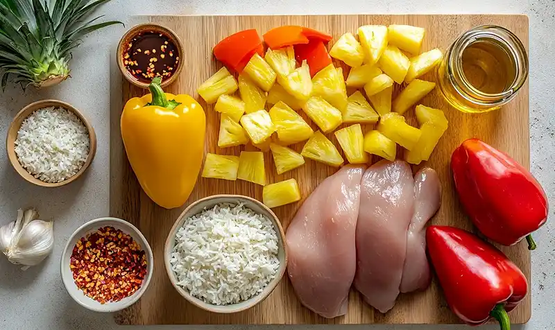 Ingredients For Teriyaki Pineapple Chicken and Rice Stuffed Peppers