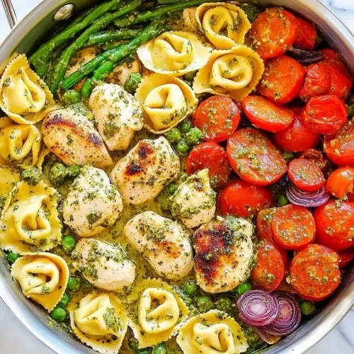 One-Pan Pesto Chicken, Tortellini, and Veggies