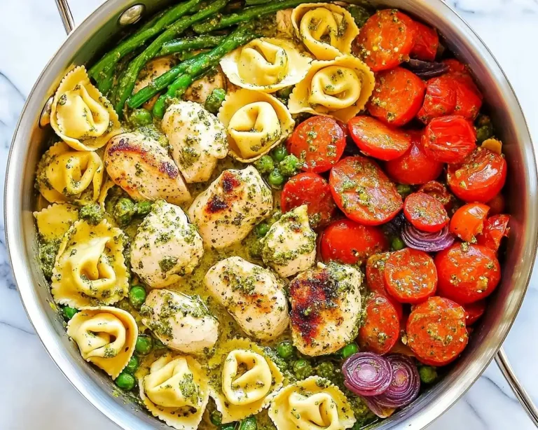 One-Pan Pesto Chicken, Tortellini, and Veggies