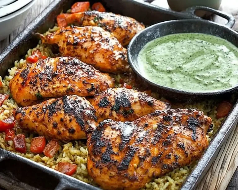 Peruvian Chicken and Rice with Green Sauce
