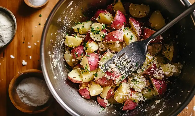 Preparing Of Garlic Parmesan Roasted Potatoes