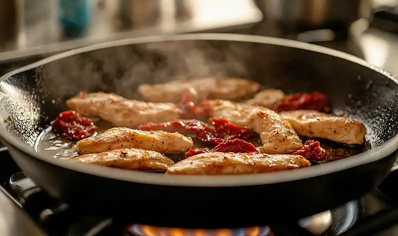 Preparing Of One-Pan Pesto Chicken, Tortellini, and Veggies