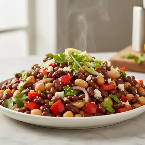 Beautiful plated 5 minute dense bean salad recipe