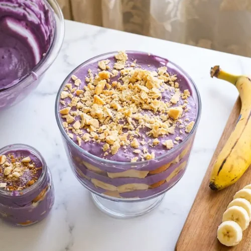 Beautiful plated banana pudding ube​