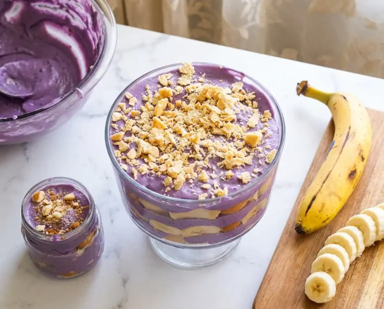 Beautiful plated banana pudding ube​