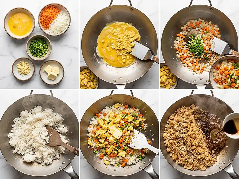 Cooking process for benihana fried rice recipe​