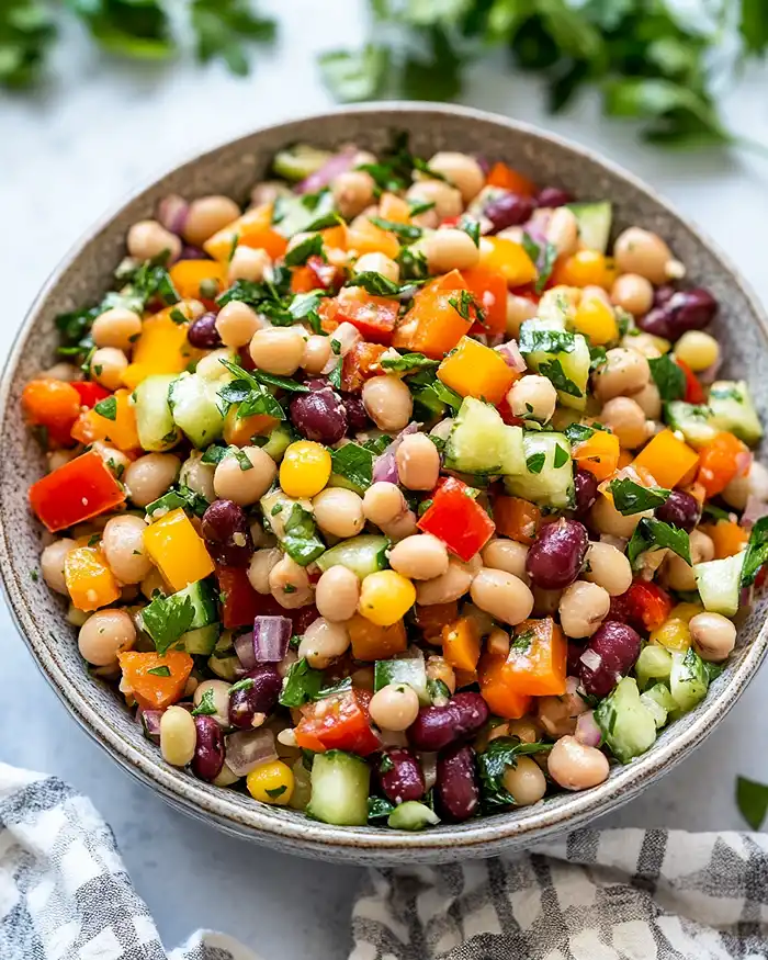 Mediterranean Dense Bean Salad Recipe 5 Final dish of mediterranean dense bean salad recipe