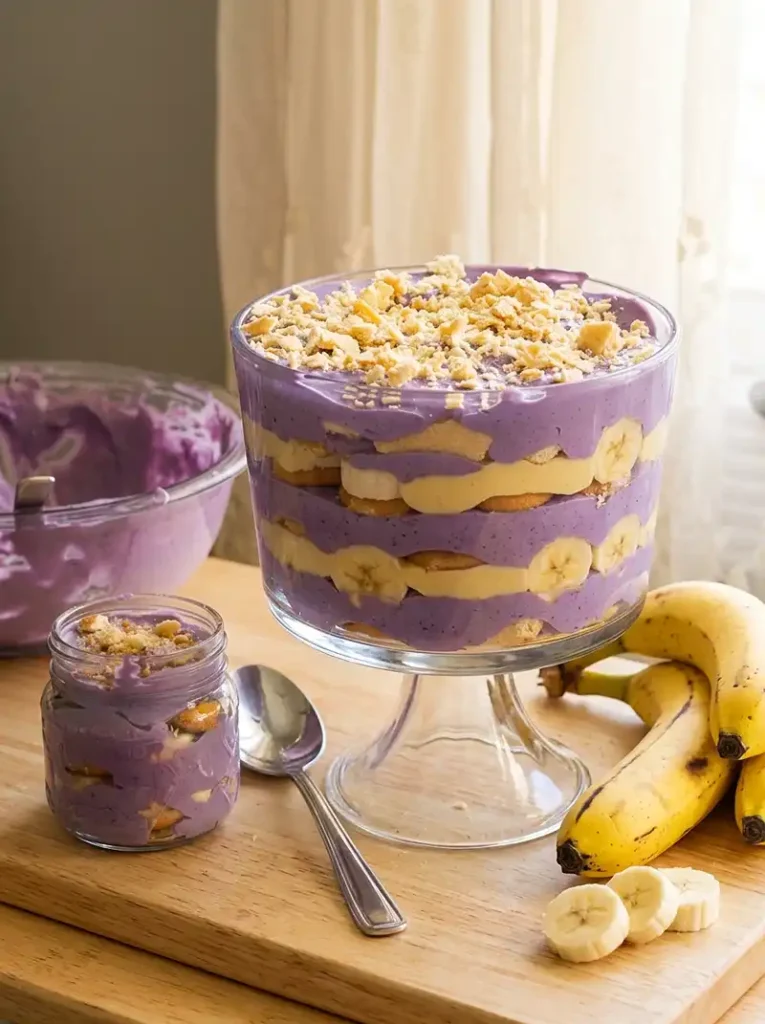 Final plated dish of banana pudding ube​