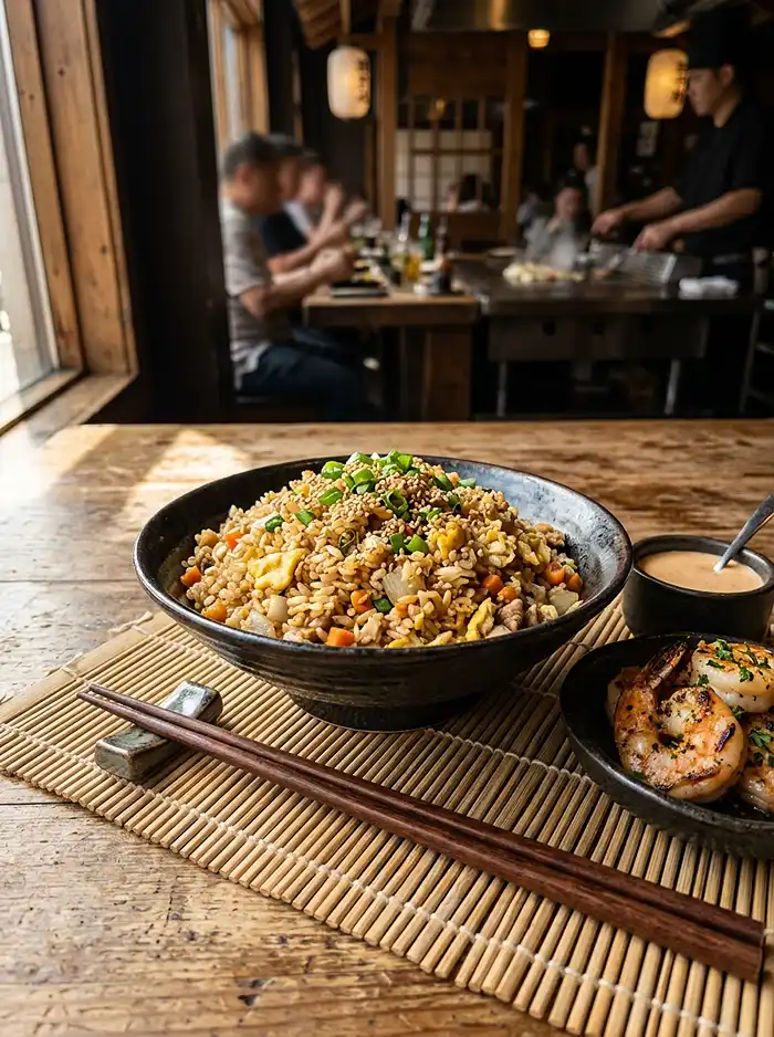 Final plated dish of benihana fried rice recipe​