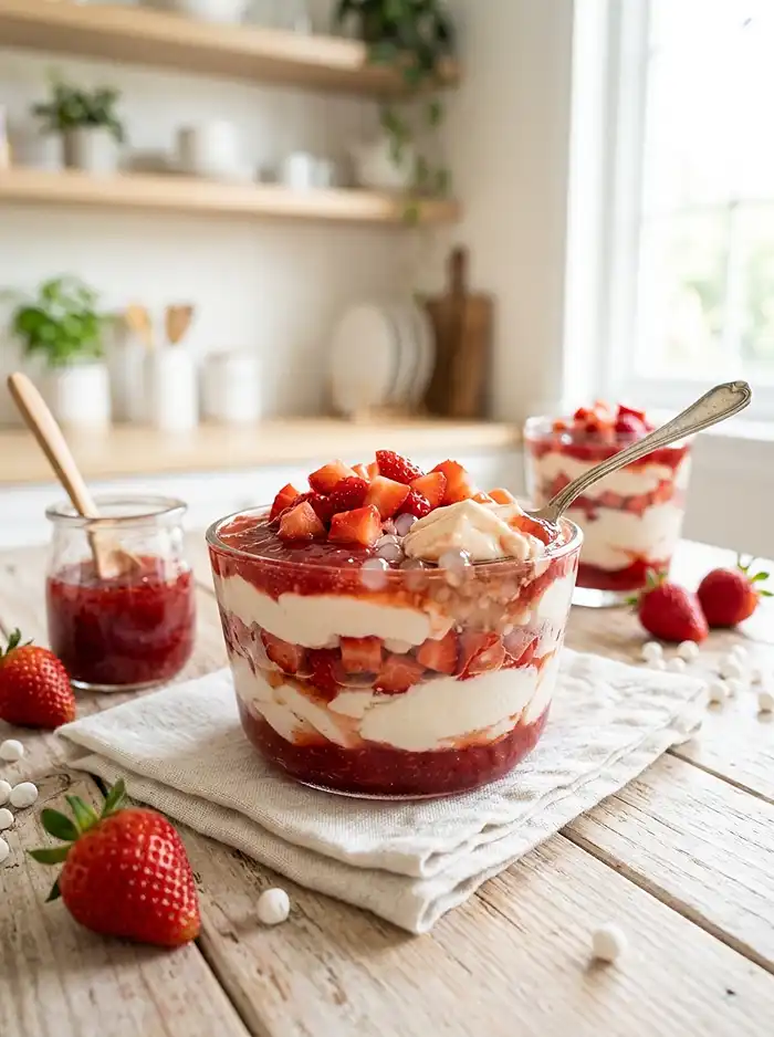 Final plated dish of strawberry taho Recipe