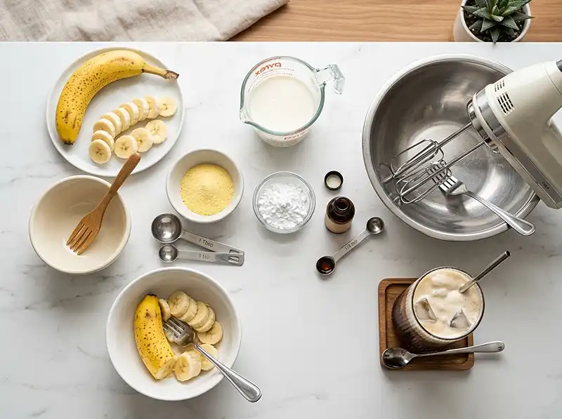 Ingredients for banana cold foam with pudding