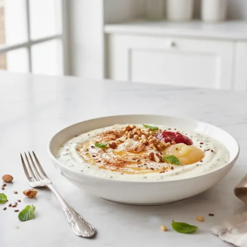 Beautiful plated budwig protocol breakfast recipe