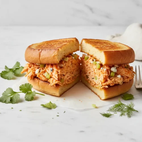 Beautiful plated buffalo chicken salad sandwich recipe​