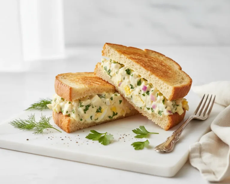 Beautiful plated chicken and egg salad sandwich recipe​