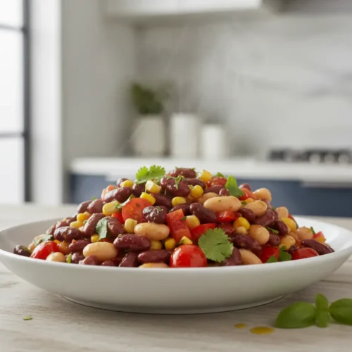 Beautiful plated dense bean salad recipe