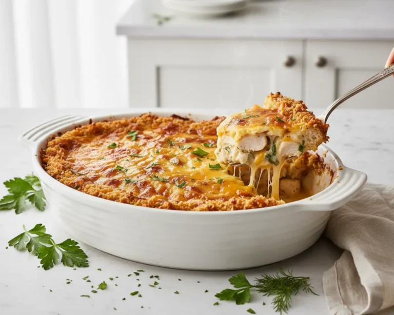 Beautiful plated frozen chicken tender casserole recipe