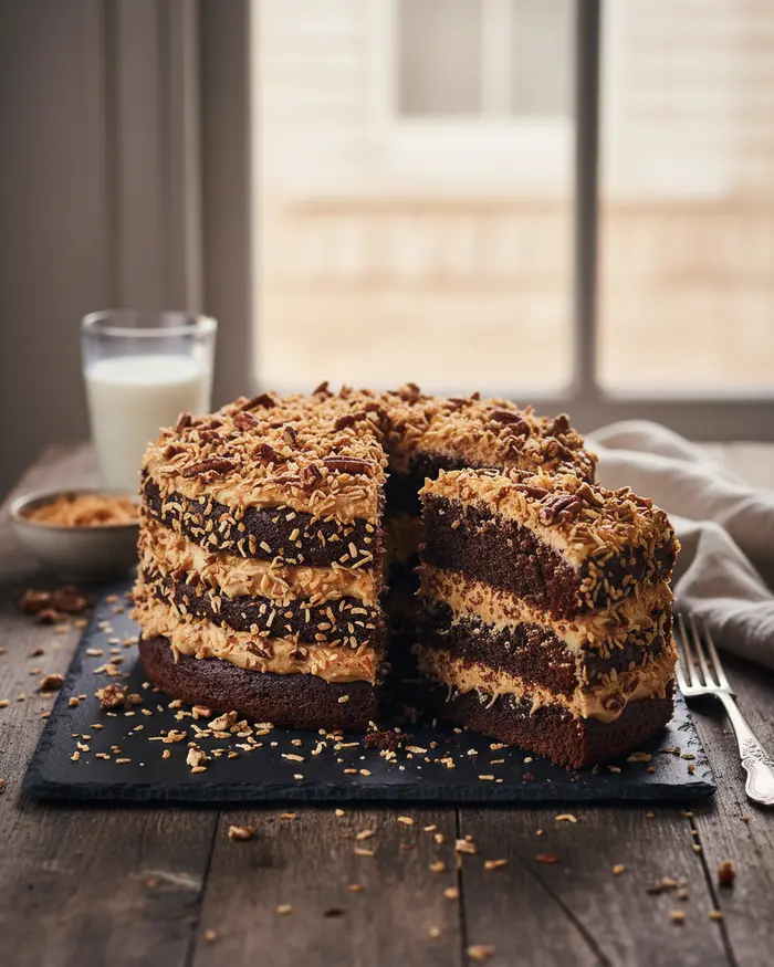 German Chocolate Cake Recipe from Scratch 5 final plated dish